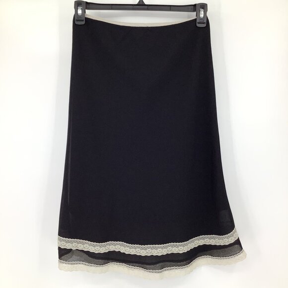 Vintage Lipslide Black Slip Skirt L Large Lace Detail Lined Academia Grunge - Picture 3 of 9